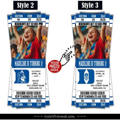 Duke Blue Devils College Basketball Birthday Invitation Ticket Style NCAA