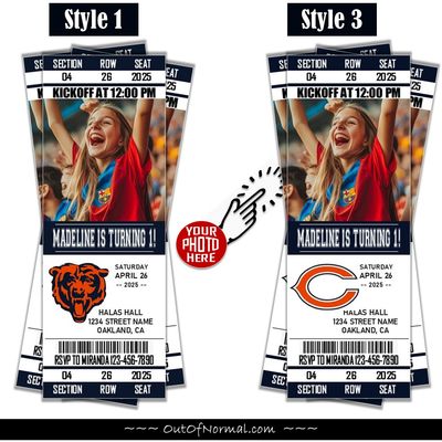 Chicago Bears Birthday Invitation Ticket Style NFL 2025