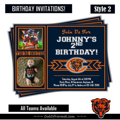 Chicago Bears Caleb Williams NFL football Birthday Invitation 5x7 with pic