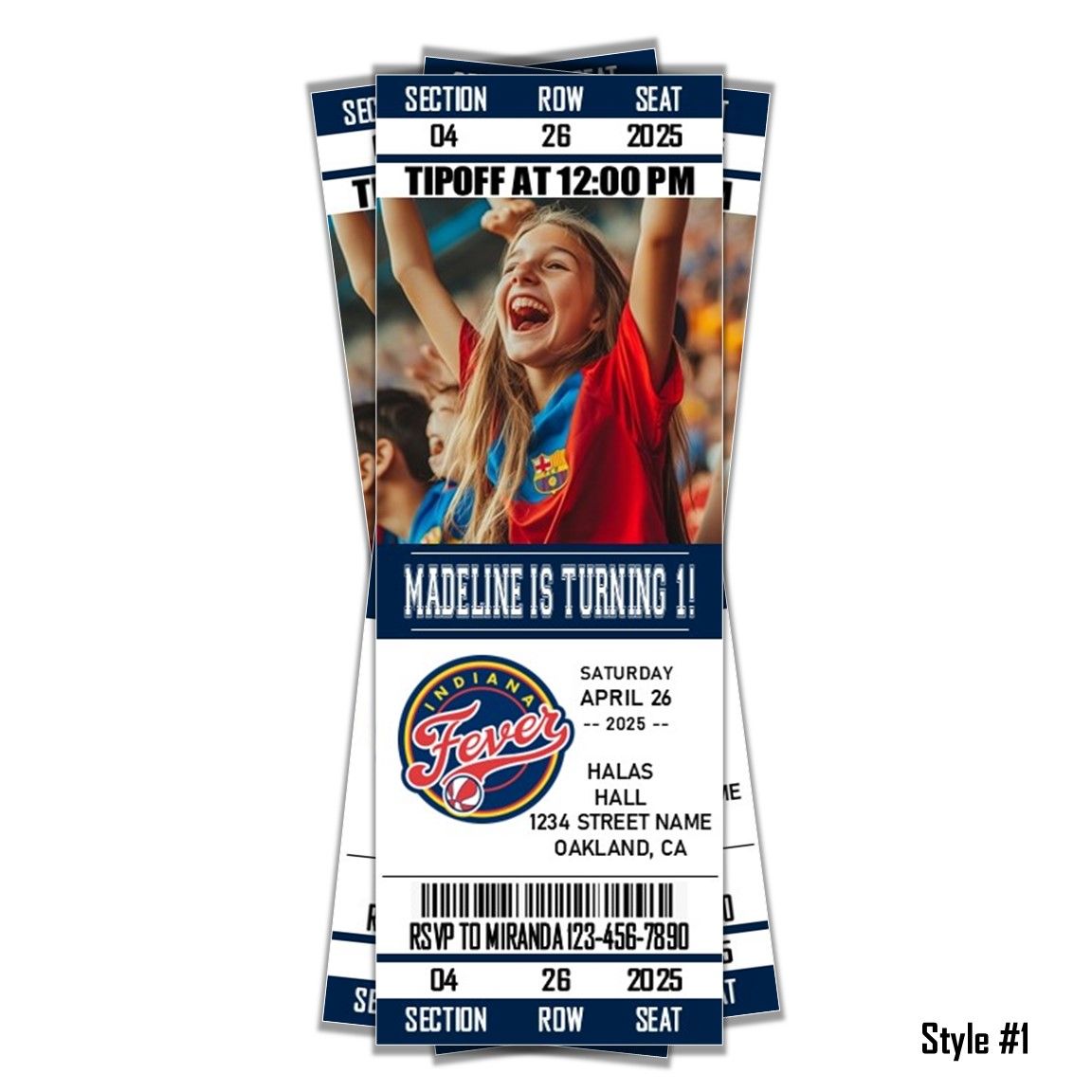 Indian Fever WNBA Basketball Birthday Invitation Ticket Style Caitlin Clark