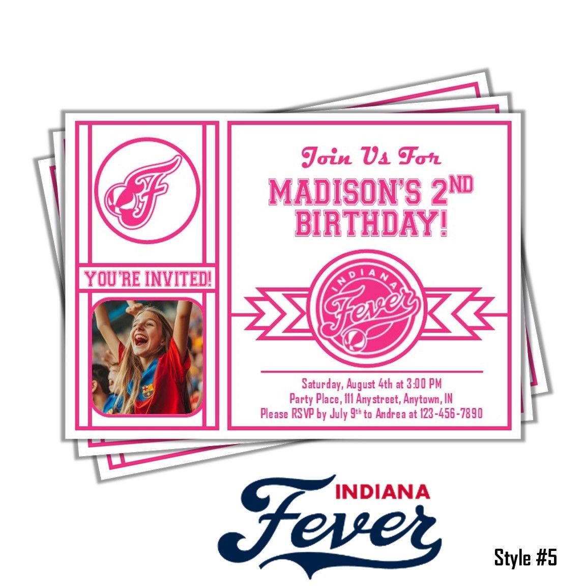 Indiana Fever WNBA Basketball Birthday Invitation 5x7 Photo - Caitlin Clark