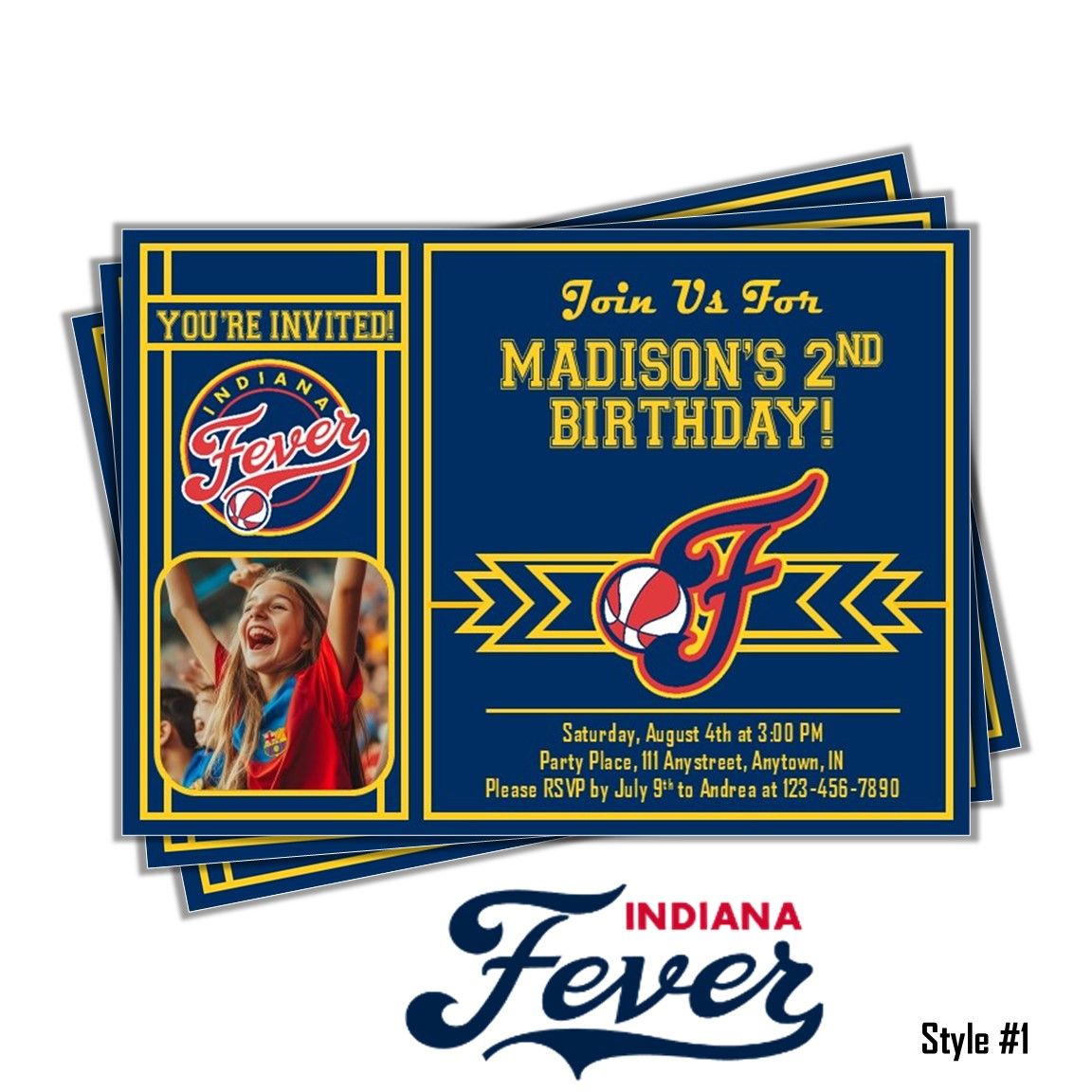 Indiana Fever WNBA Basketball Birthday Invitation 5x7 Photo - Caitlin Clark