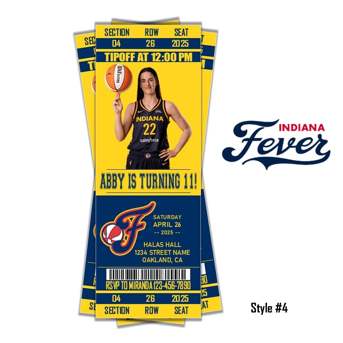 Indiana Fever - Caitlin Clark Birthday Invitation Ticket Style WNBA 2025