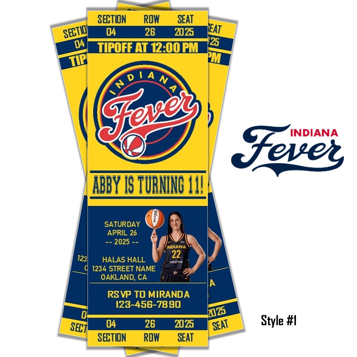 Indiana Fever - Caitlin Clark Birthday Invitation Ticket Style WNBA 2025