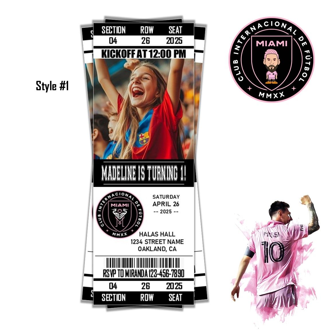 Messi - Inter Miami FC Soccer Football club Birthday Invitation Ticket Style Photo