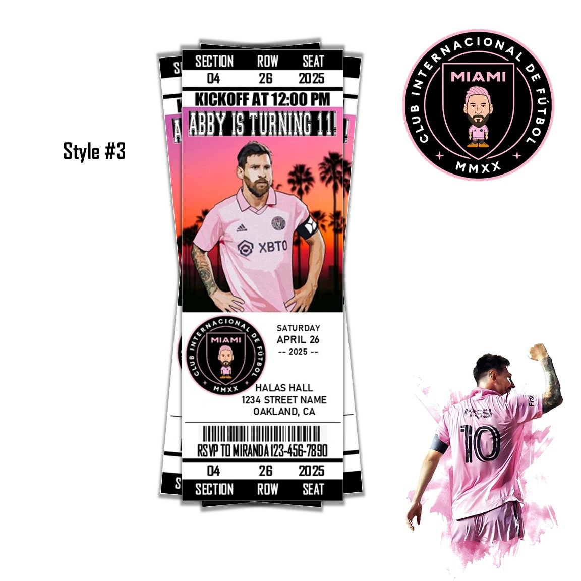 Messi - Inter Miami FC Soccer Football club Birthday Invitation Ticket Style