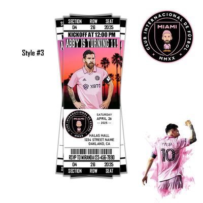 Messi - Inter Miami FC Soccer Football club Birthday Invitation Ticket Style