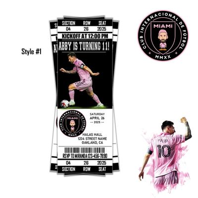Messi - Inter Miami FC Soccer Football club Birthday Invitation Ticket Style