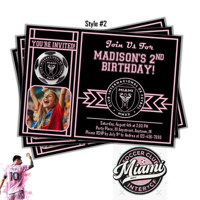 Inter Miami FC Soccer Football club Birthday Invitation - Messi 5x7 Photo