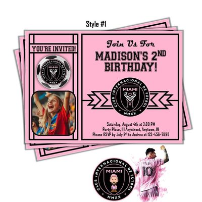 Inter Miami FC Soccer Football club Birthday Invitation - Messi 5x7 Photo