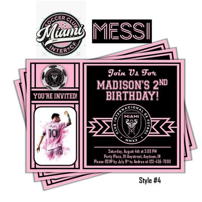 Inter Miami FC Soccer Football club Birthday Invitation - Messi 5x7