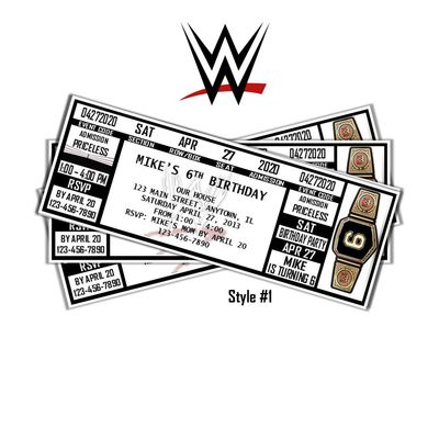 WWE Wrestling Birthday Invitation Ticket Style
