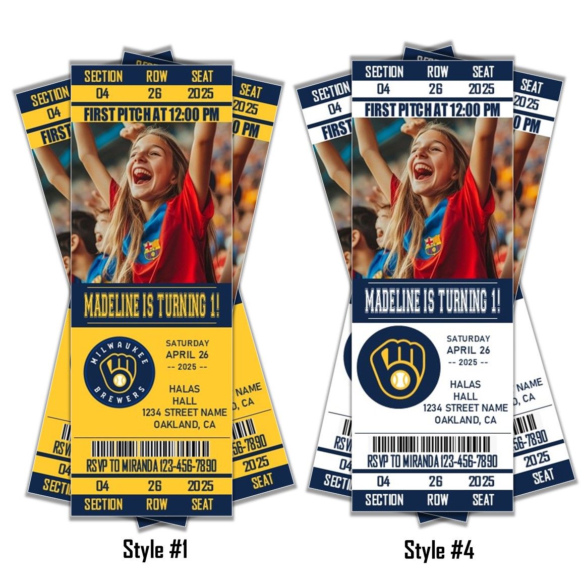 Milwaukee Brewers Birthday Invitation Ticket Style MLB 2025