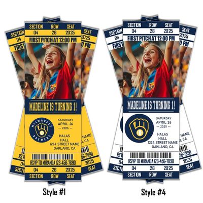 Milwaukee Brewers Birthday Invitation Ticket Style MLB 2025