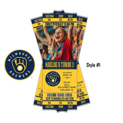 Milwaukee Brewers Birthday Invitation Ticket Style MLB 2025