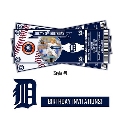 Detroit Tigers Photo MLB Baseball Birthday Invitation Ticket Style