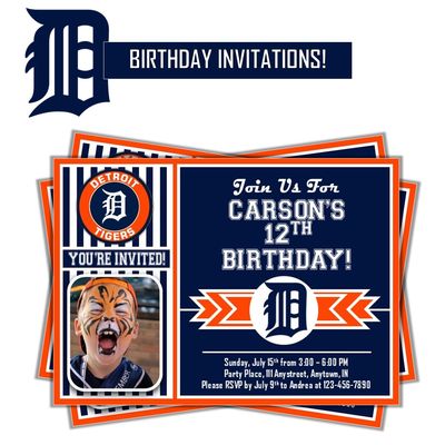 Detroit Tigers MLB Baseball Birthday Invitation 5x7 with Photo
