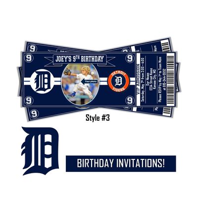 Detroit Tigers Photo MLB Baseball Birthday Invitation Ticket Style