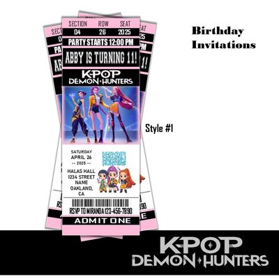KPop Demon Hunters Birthday Invitation Ticket Style - K-pop