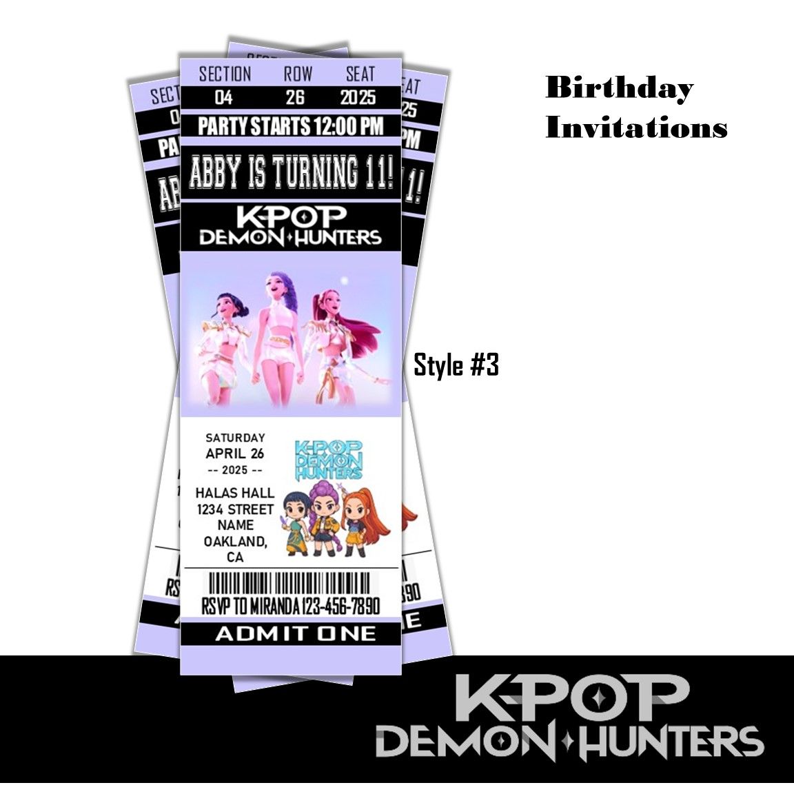 KPop Demon Hunters Birthday Invitation Ticket Style - K-pop