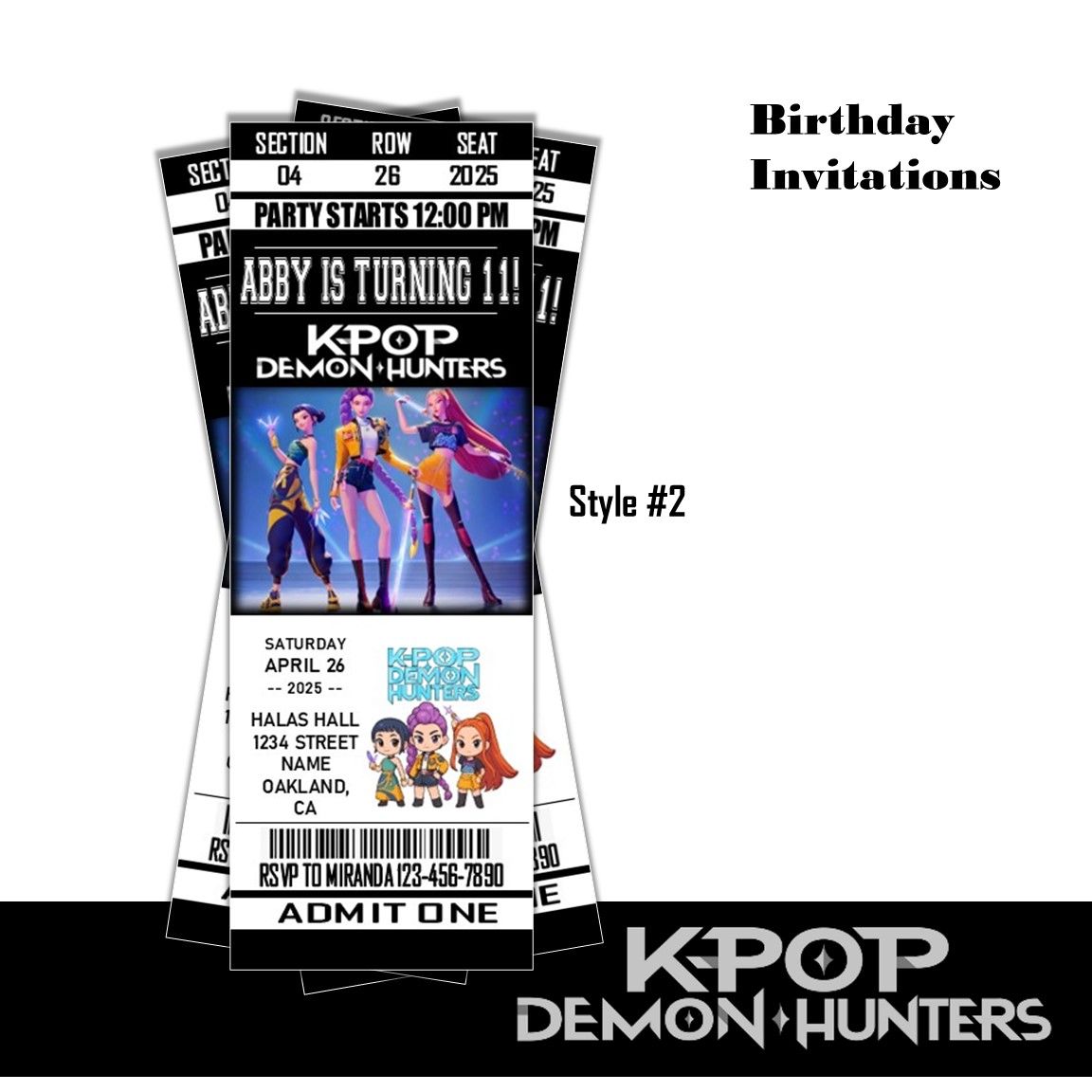 KPop Demon Hunters Birthday Invitation Ticket Style - K-pop
