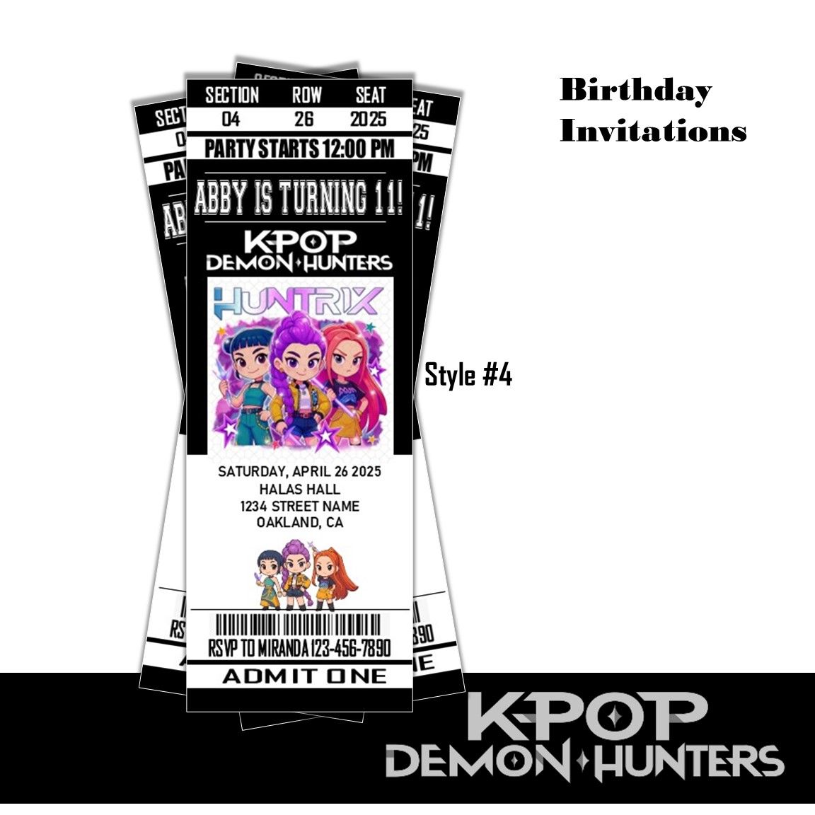 KPop Demon Hunters Birthday Invitation Ticket Style - K-pop