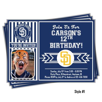 San Diego Padres Photo MLB Baseball Birthday Invitation 5"x7"