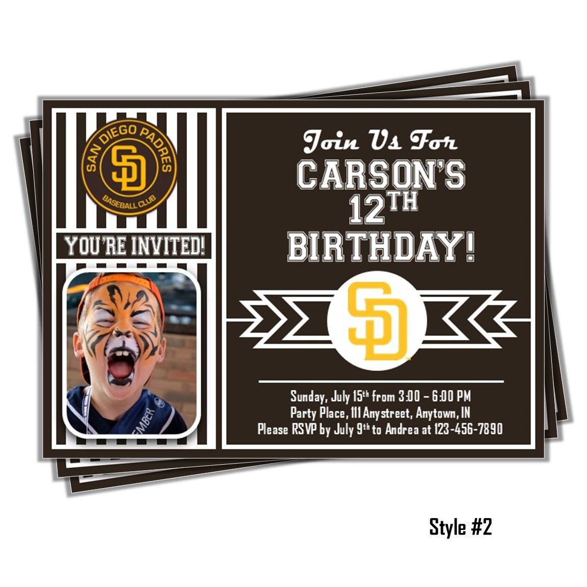San Diego Padres Photo MLB Baseball Birthday Invitation 5&quot;x7&quot;