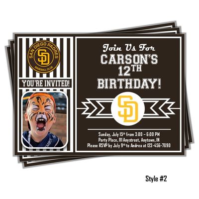 San Diego Padres Photo MLB Baseball Birthday Invitation 5&quot;x7&quot;
