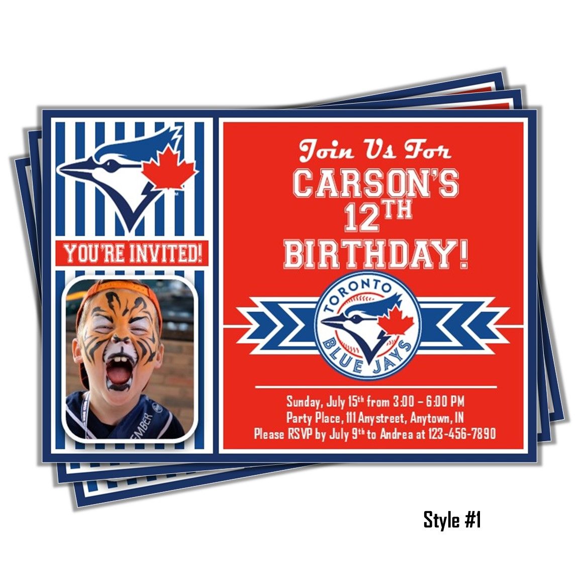 Toronto Blue Jays Photo MLB Baseball Birthday Invitation 5&quot;x7&quot;