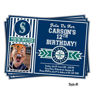 Seattle Mariners Photo MLB Baseball Birthday Invitation 5&quot;x7&quot;