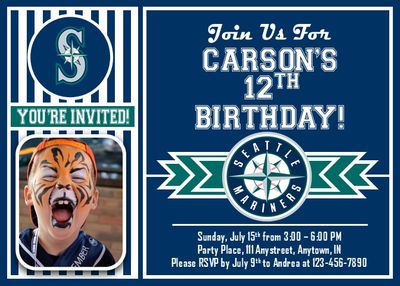 Seattle Mariners Photo MLB Baseball Birthday Invitation 5"x7"