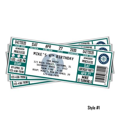 Seattle Mariners MLB Baseball Birthday Invitation Ticket Style