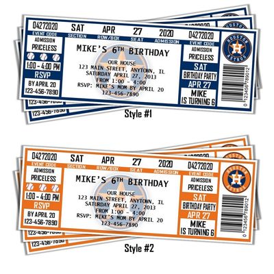 Houston Astros MLB Baseball Birthday Invitation Ticket Style
