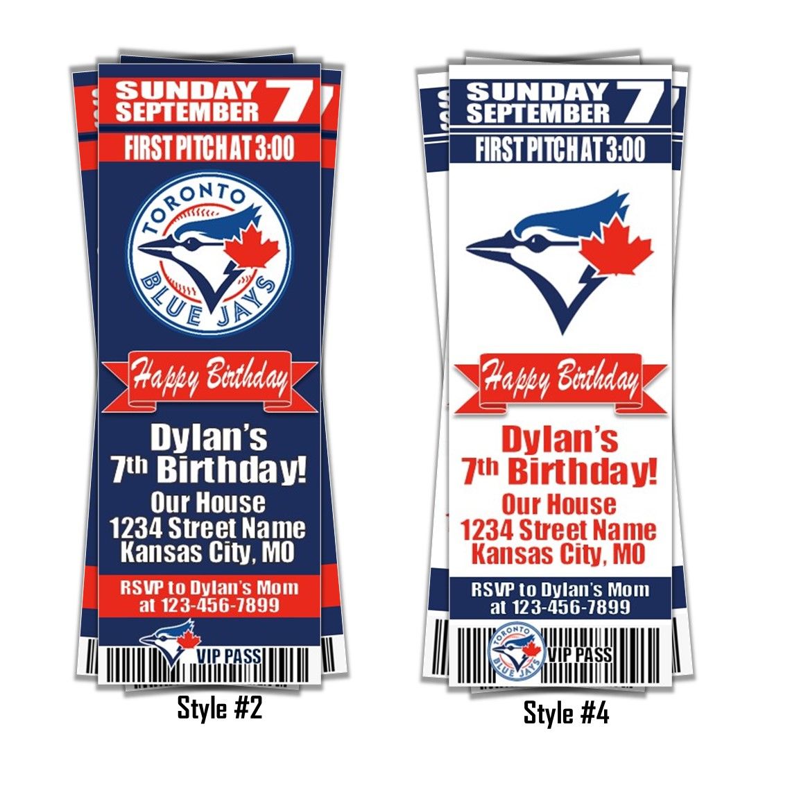 Toronto Blue Jays Classic MLB Baseball Birthday Invitation Ticket Style