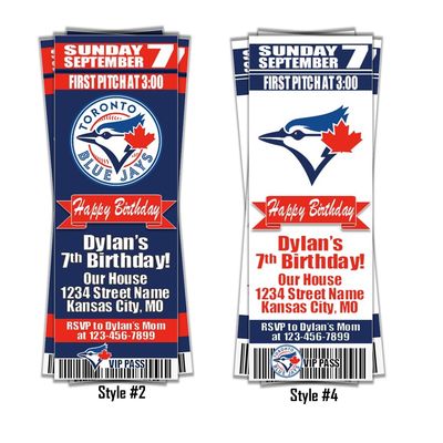 Toronto Blue Jays Classic MLB Baseball Birthday Invitation Ticket Style