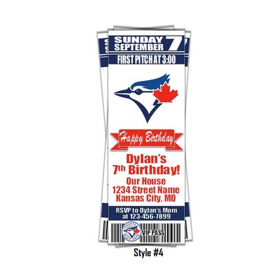 Toronto Blue Jays Classic MLB Baseball Birthday Invitation Ticket Style