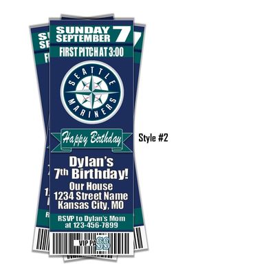 Seattle Mariners Classic MLB Baseball Birthday Invitation Ticket Style
