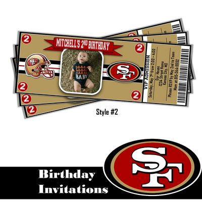 SF 49ers San Francisco NFL Football Birthday Invitation Ticket Style Customized Digital Download