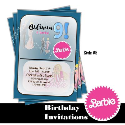 Barbie Birthday Party Invitation 5x7 Customized Digital Download