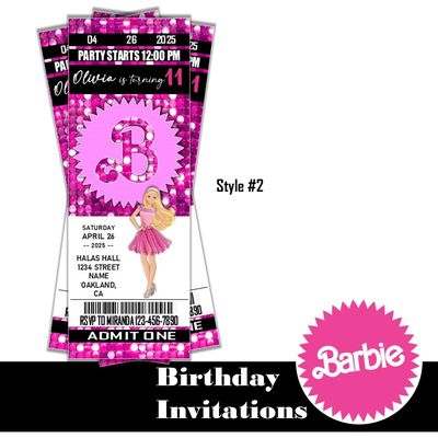 Barbie Doll Birthday Invitation Ticket Style Mattel Customized Digital Download