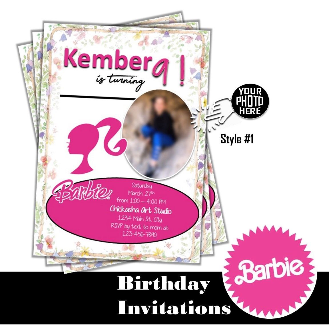 Barbie Birthday Party Invitation 5x7 Customized Digital Download