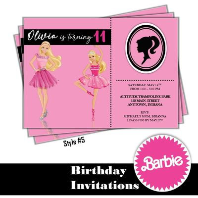 Barbie Birthday Party Invitation 5x7 Customized Digital Download