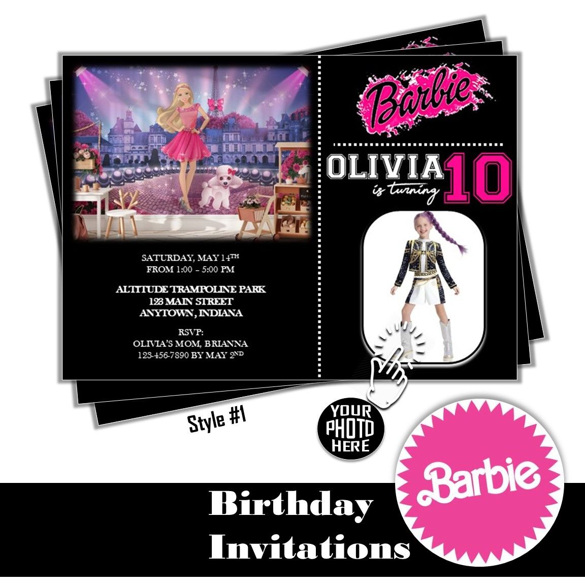 Barbie Birthday Party Invitation 5x7 Customized Digital Download