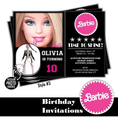 Barbie Birthday Party Invitation 5x7 Customized Digital Download