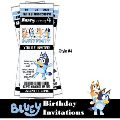 Bluey Birthday Invitation Ticket Style Boy or Girl Disney Customized Digital Download