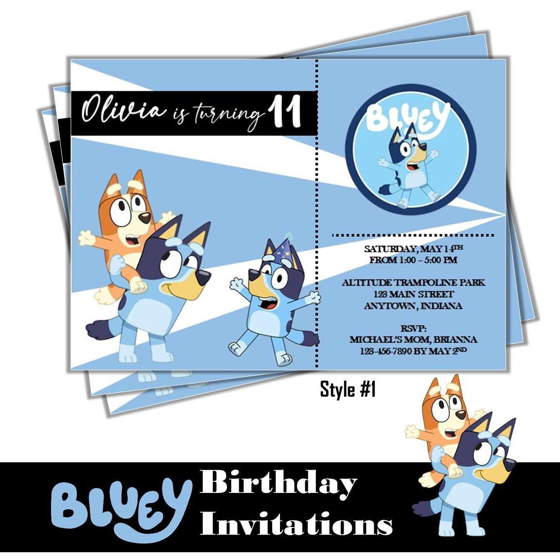 Bluey Birthday Party Invitation 5x7 Customized Digital Download