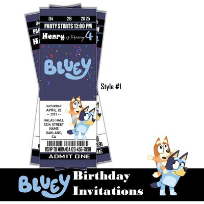 Bluey Birthday Invitation Ticket Style Boy or Girl Disney Customized Digital Download