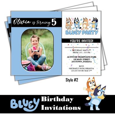 Bluey Birthday Party Invitation 5x7 Customized Digital Download