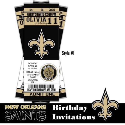New Orleans Saints NFL Footballl Birthday Invitation Ticket Style -Customized digital download